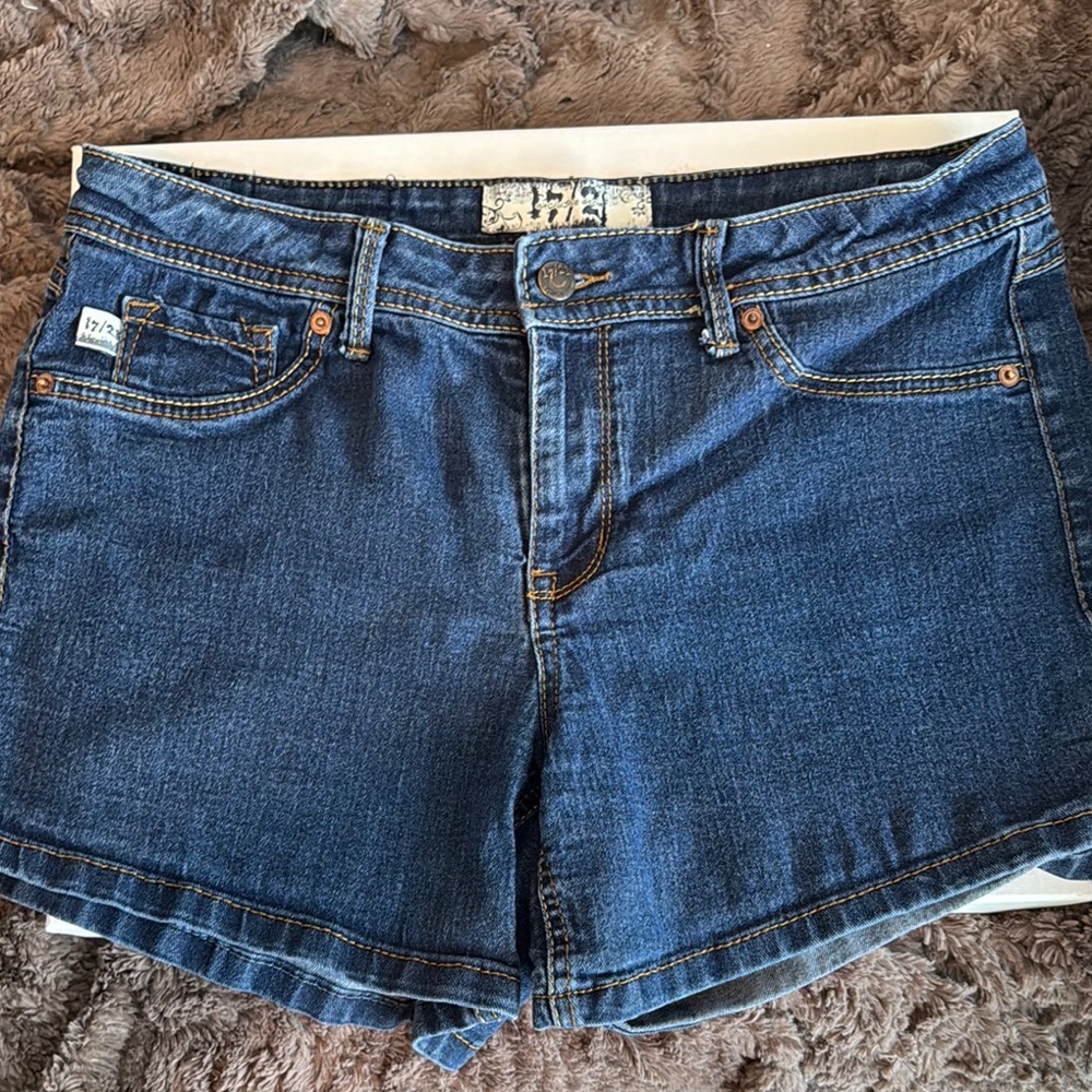 Medium-Wash Blue Jean Shorts with Clean Hemline